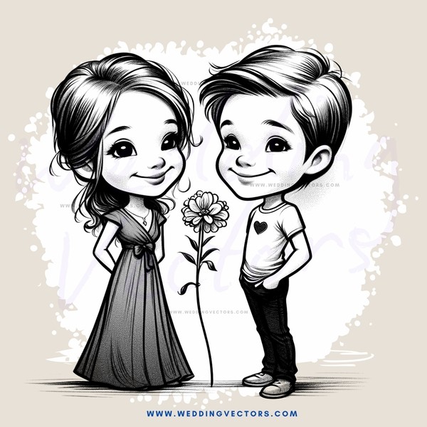 a boy and girl together in black and white