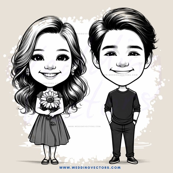 girl and boy cartoon illustration side by side