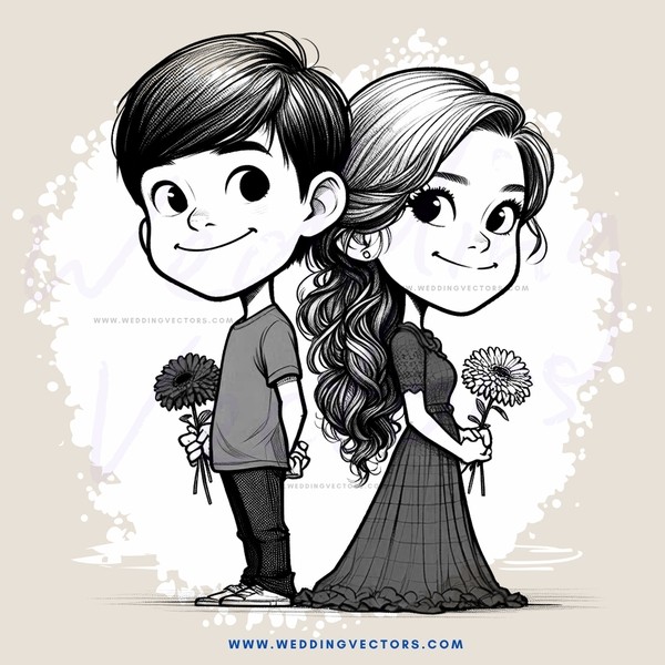 a boy and girl holding flowers