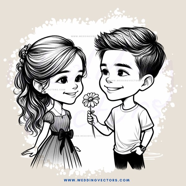 a girl and boy are holding flowers
