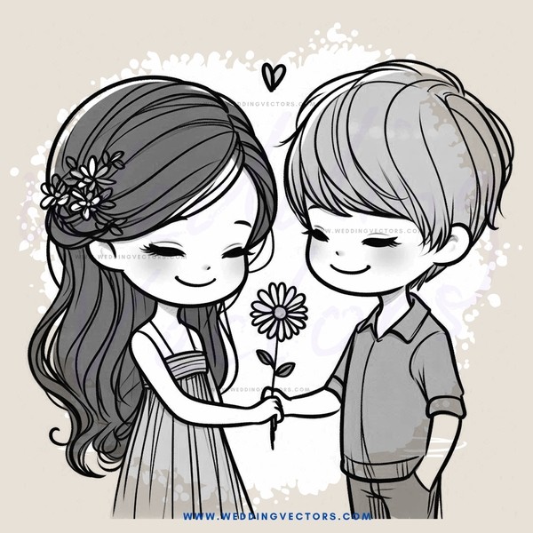 a boy and girl holding flowers