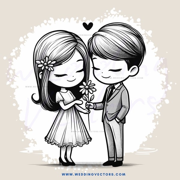 the boy and girl holding a flower