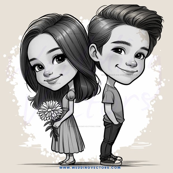 cartoon boy and girl smile for camera