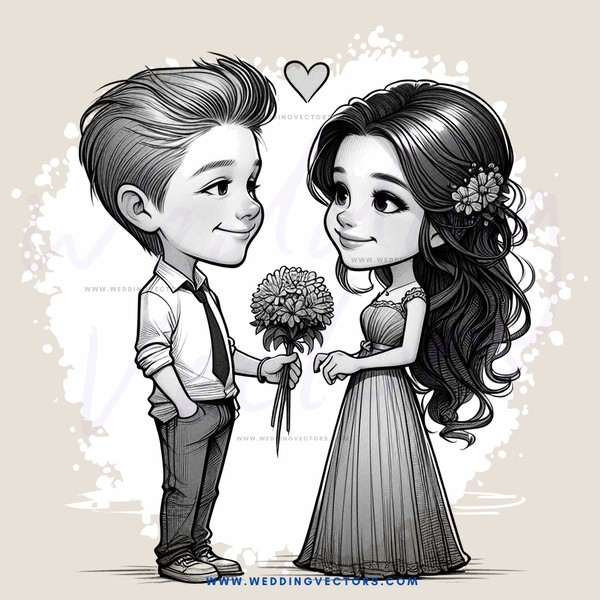 a boy and girl holding flowers