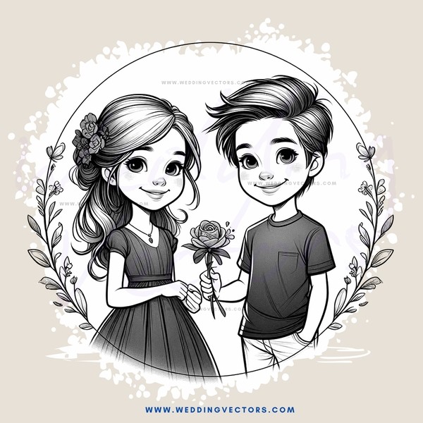 boy and girl holding flowers