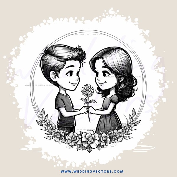 boy and girl embracing with flowers