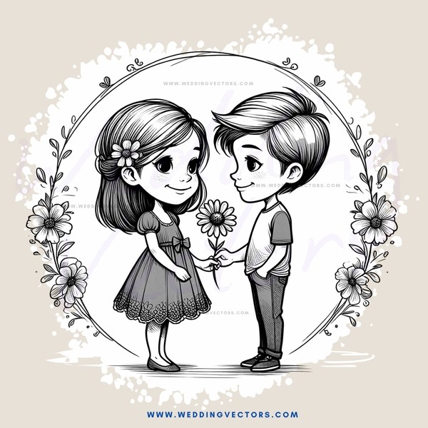 a boy and girl with flowers on their heads