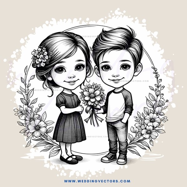 two cartoon children standing together