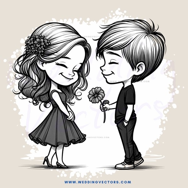 couple posing with flower and handshake gesture