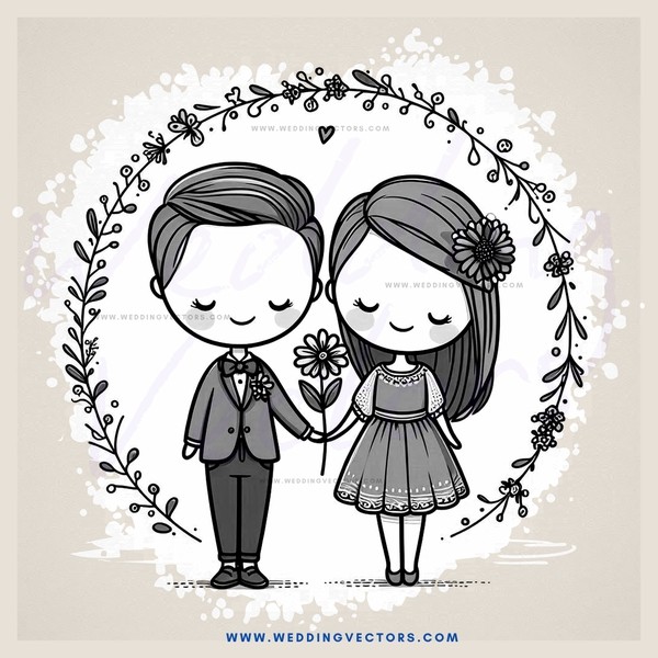 lovers with flowers and leaves on an oval