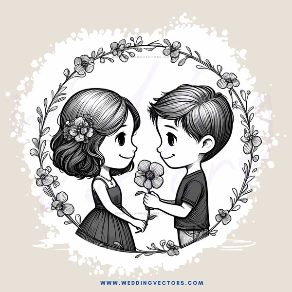two children in an oval surrounded by flowers