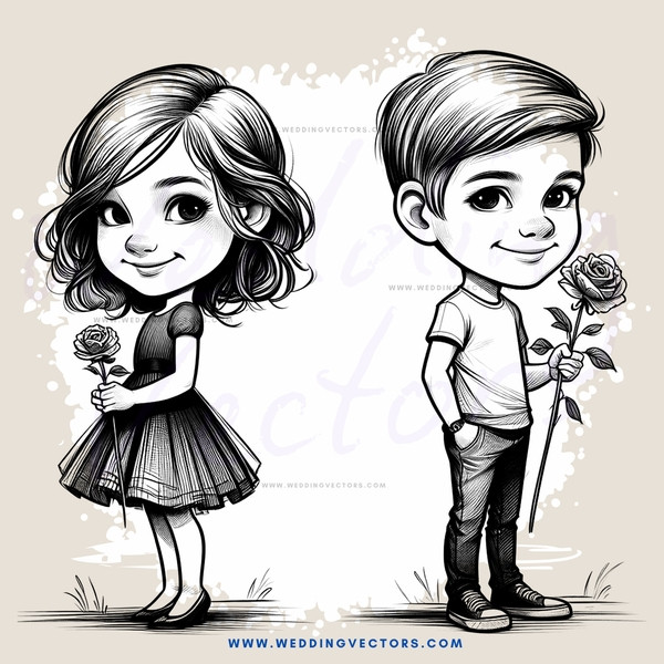 two kids holding roses