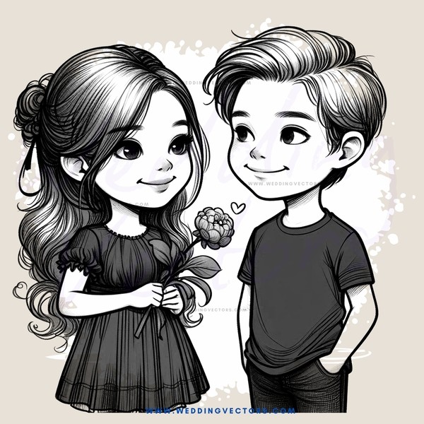a boy and girl pose together with flowers