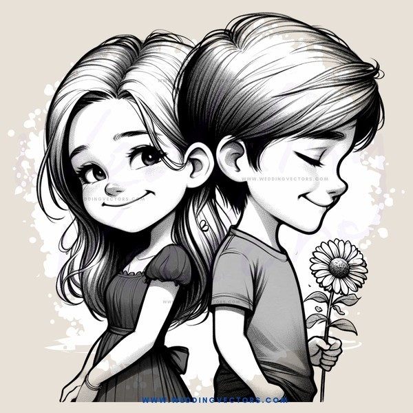 two children, one holding a flower