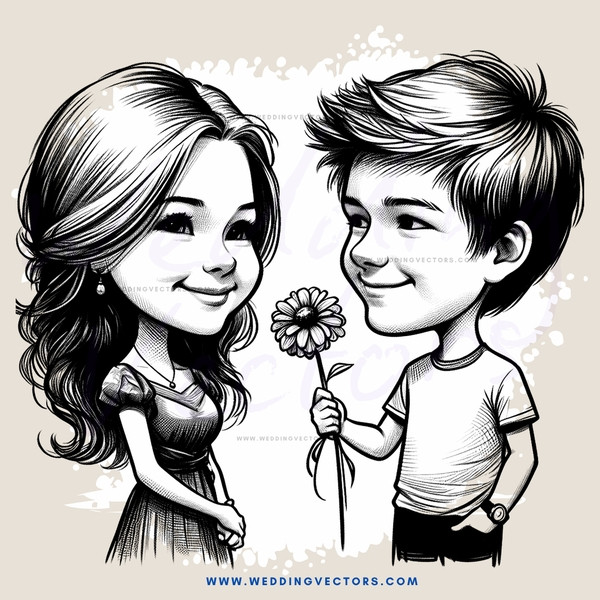 a boy and girl with flowers