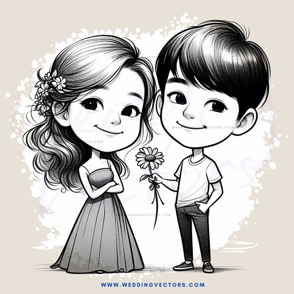 a girl and boy holding flowers together
