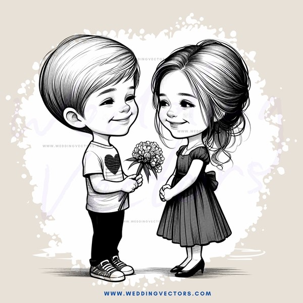 two kids standing with flowers
