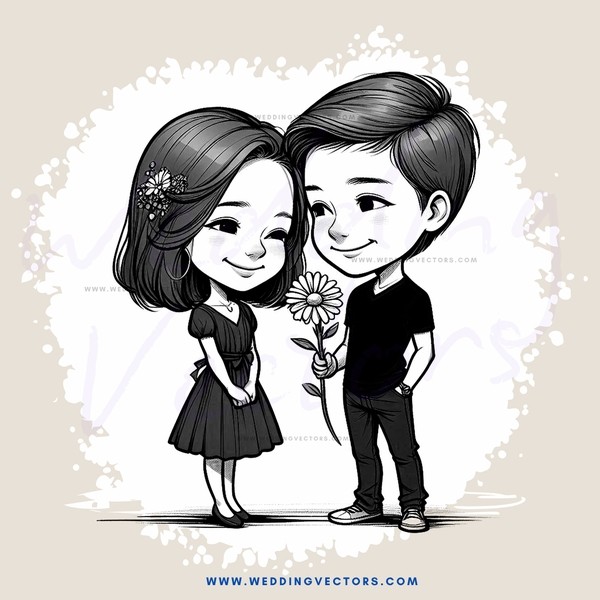 a man and woman holding flowers