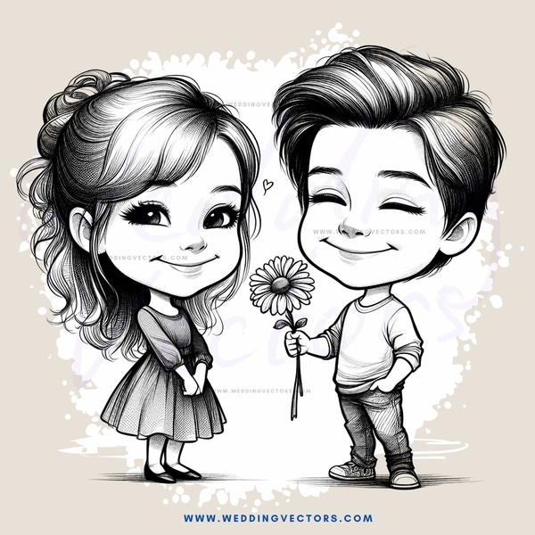 cartoon boy and girl holding flower petals