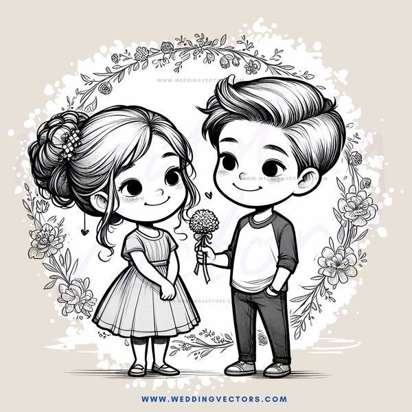 a boy and girl holding flowers