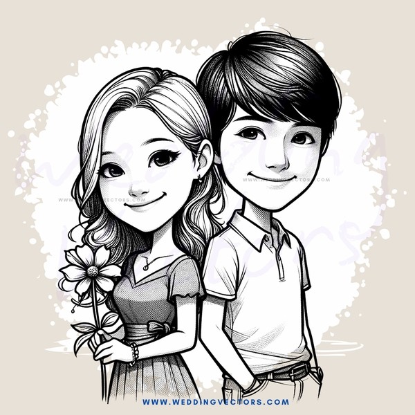 a girl holding a flower with a boy behind her