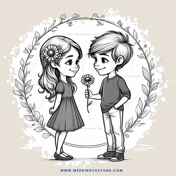 a young couple exchanging flowers