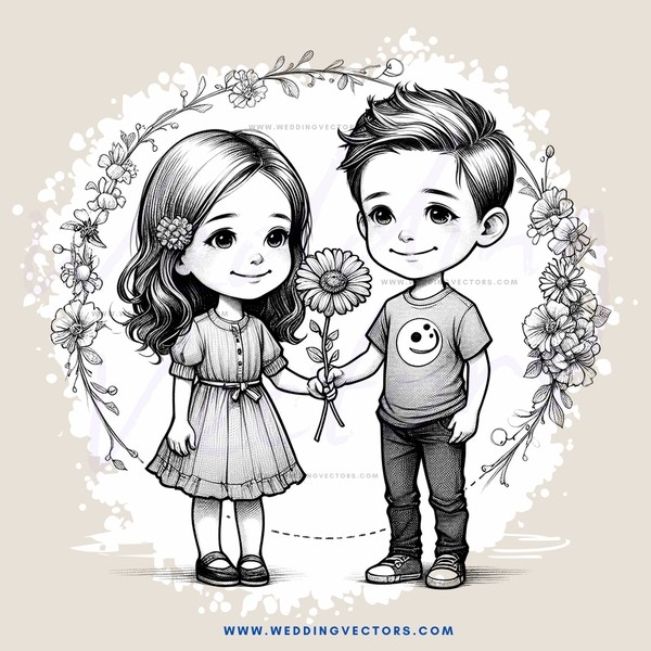 girl holding flower to boy's face