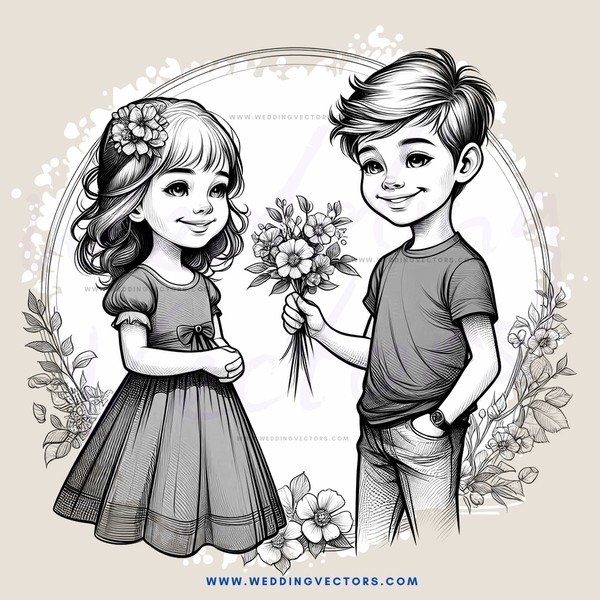 a young couple exchanging flowers