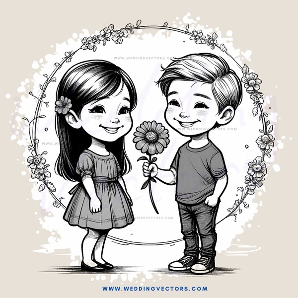 a boy and girl with flowers
