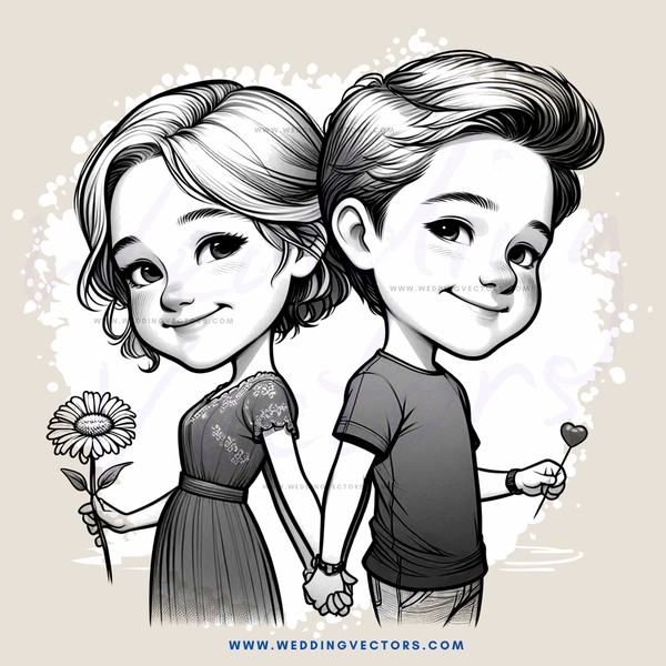 boy and girl posing for picture with flowers