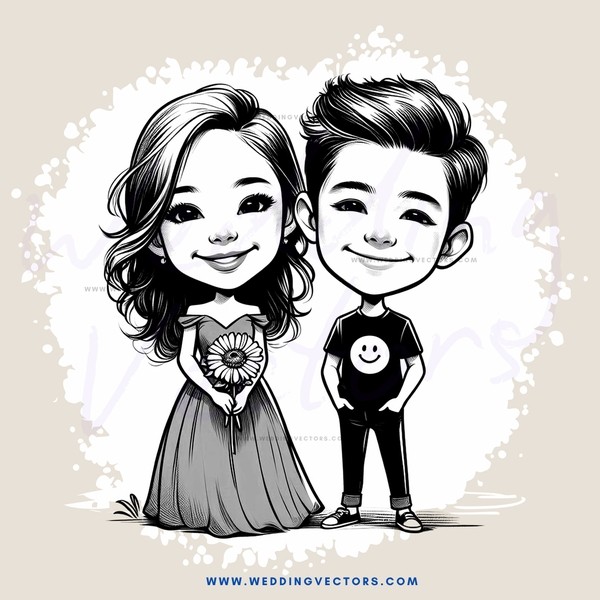 cartoon boy and girl standing together