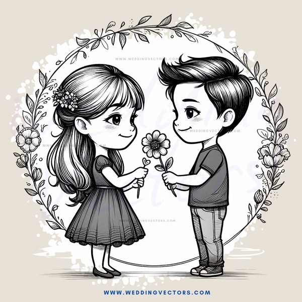a boy and girl with flowers
