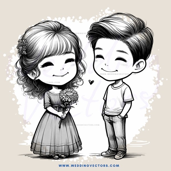 two smiling people in wedding dress and t shirt