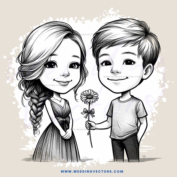 girl holding a flower for boy