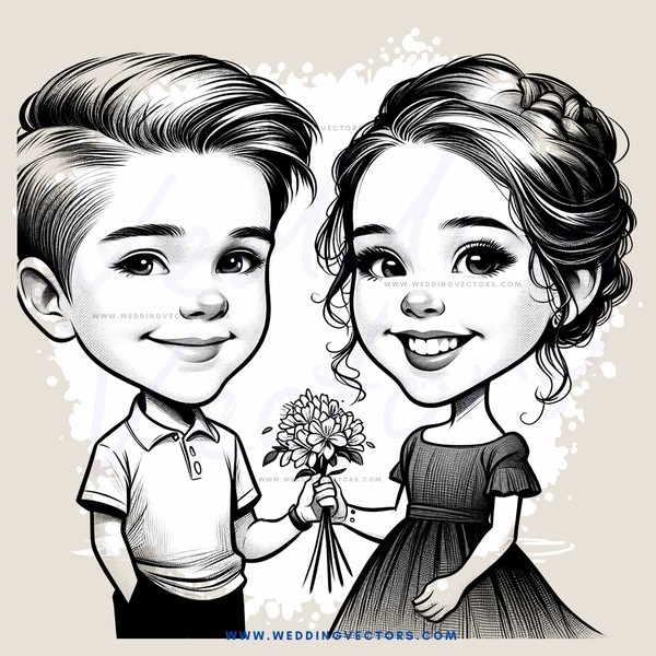 a boy and girl posing together with flowers