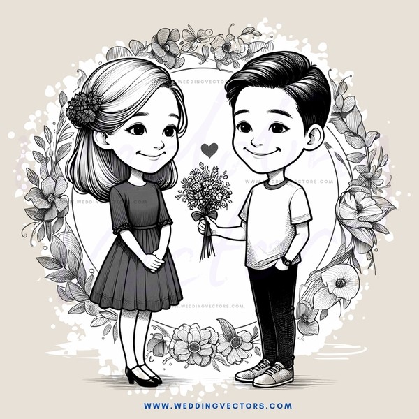 a boy and girl standing in front of an arch