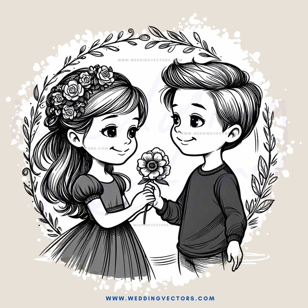 two kids holding flowers