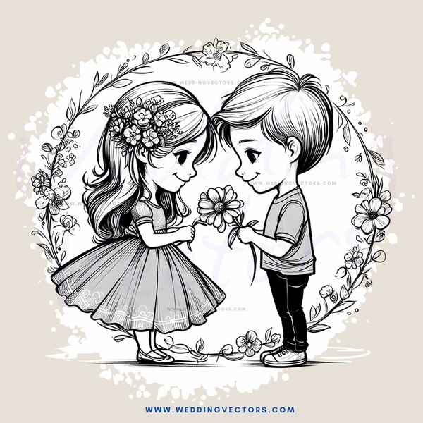 a young couple exchanging flowers