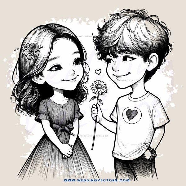 girl and boy with flowers