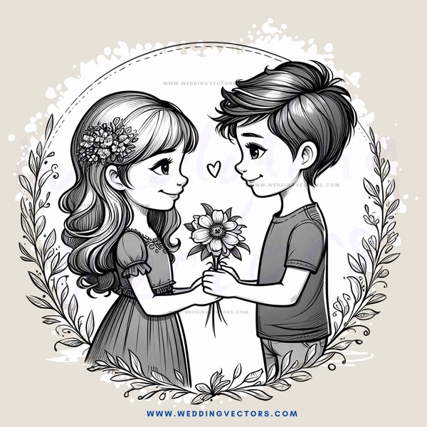 boy and girl holding flowers