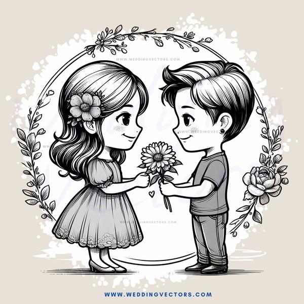 couple holding flowers and baskets of food