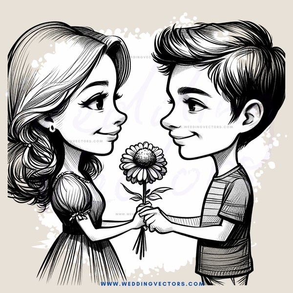 couple posing with flowers in hand