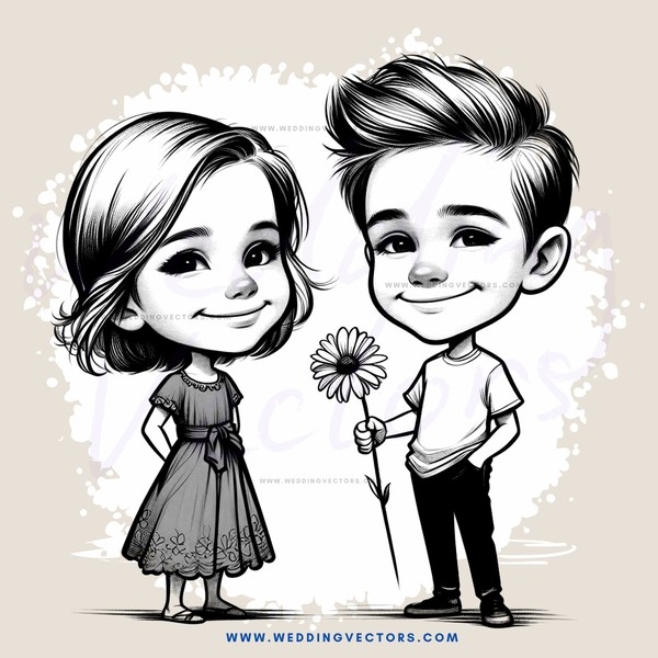 two children posing for a picture, one with a flower