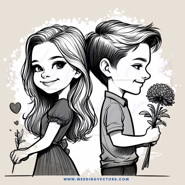 two smiling children with flowers and leaves