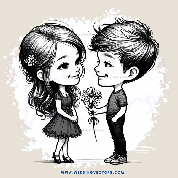 a young couple exchanging flowers