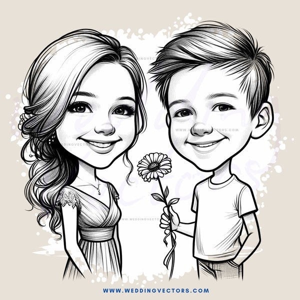 boy and girl holding flower in cartoon
