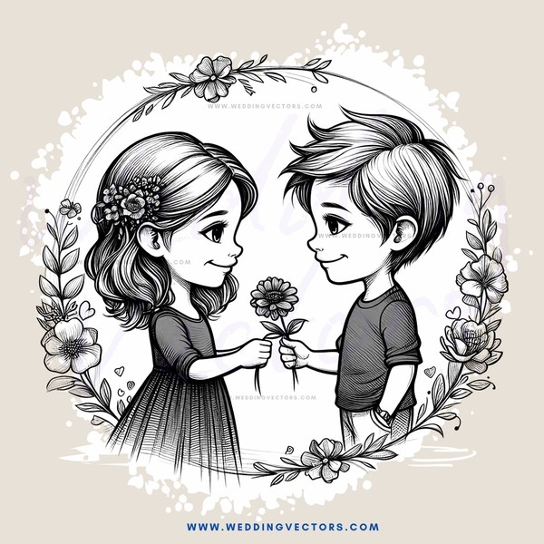two kids holding flowers