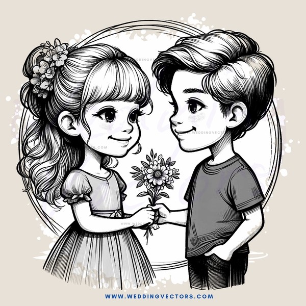 cartoon boy and girl standing together