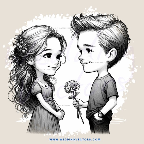boy and girl holding flowers together