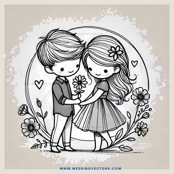 the boy and girl holding flowers